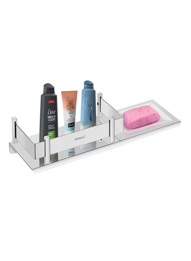 Primax Stainless Steel 2in1 Multipurpose Mirrored, Nickel, Chrome Finish Bathroom Accessories Shelf with Soap, Dish Holder (15x5 Inches, Silver) - Pack of 1 - Image 4